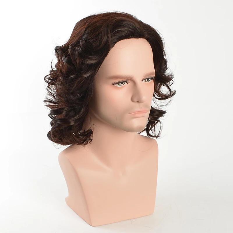 MSIWIGS Men Medium Wig Curly Dark Brown Colour Hair Synthetic for Male