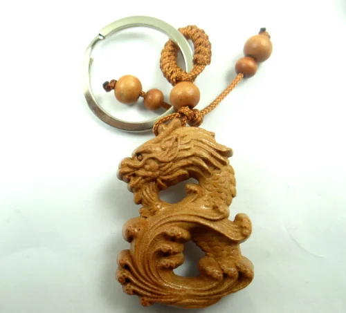 Natural mahogany three-dimensional engraving Dragon wood keychain realistic key ring jewelry gift for men and women 1pc