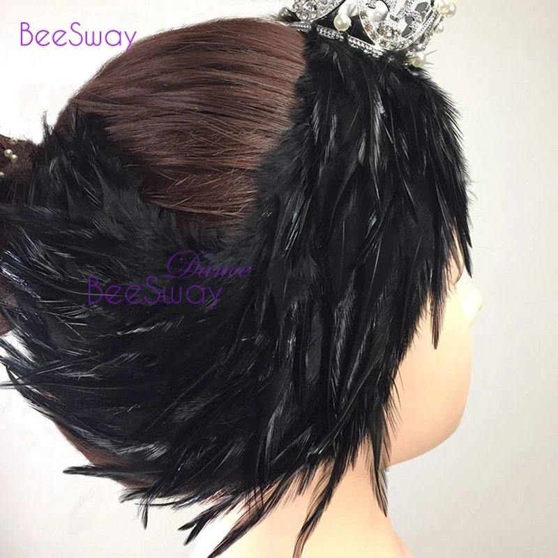 Black White Swan Lake Ballet Headpiece Crown Real Feather Headwear Headdress Hand Made Nutcracker Hair Headband Ballet diadem