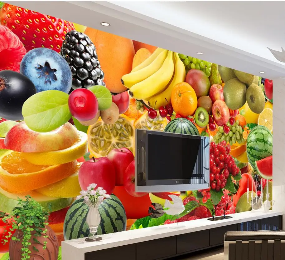 

custom 3d photo wallpaper Fruit Watermelon Banana Tomato Pear wall mural photo wallpaper Home Decoration