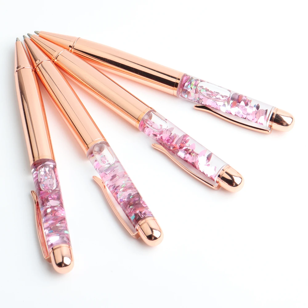 GENKKY Luxury Ballpoint Pen Flow Oil Crystal Gold Foil Metal Copper Colorful Powder Quicksand Pen Office School Supplies