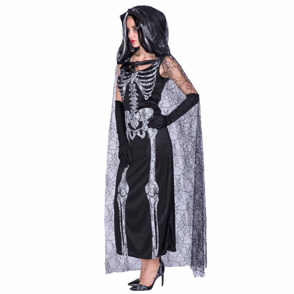 Eraspooky Sexy Women's Spider Web Skeleton Costume Scary Ghost Dress Cloak Halloween Costume For Adult Fancy Dress