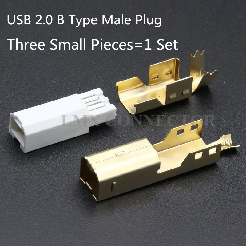 10PCS/Set 2.0 USB Connector B Type Male Plug Three-Piece Square Printer Interface Tail Tube Output Hole About: 4.3MM Gold Plated