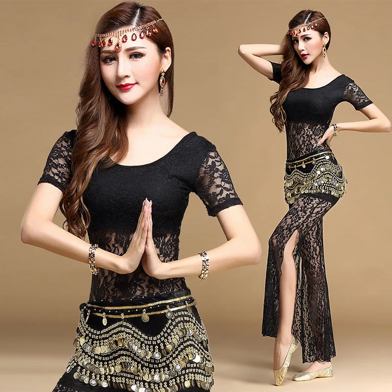 New Arrival Belly Dance Clothing 3-Pieces Lace Top+Pants Sexy Dancer Practice Costume Set Turquoise Belly Dance Costumes