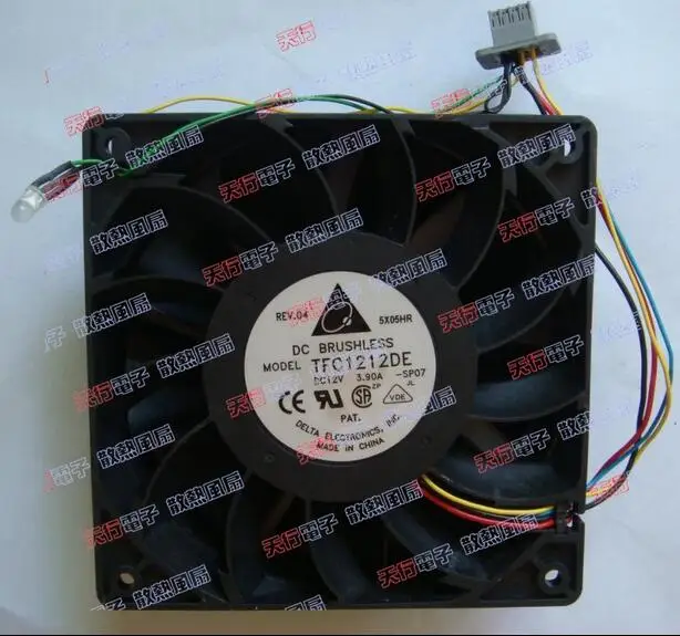 Original Delta 12V 3.9A 12CM  TFC1212DE 120*120*38 4 line double ball ultra violent booster fan