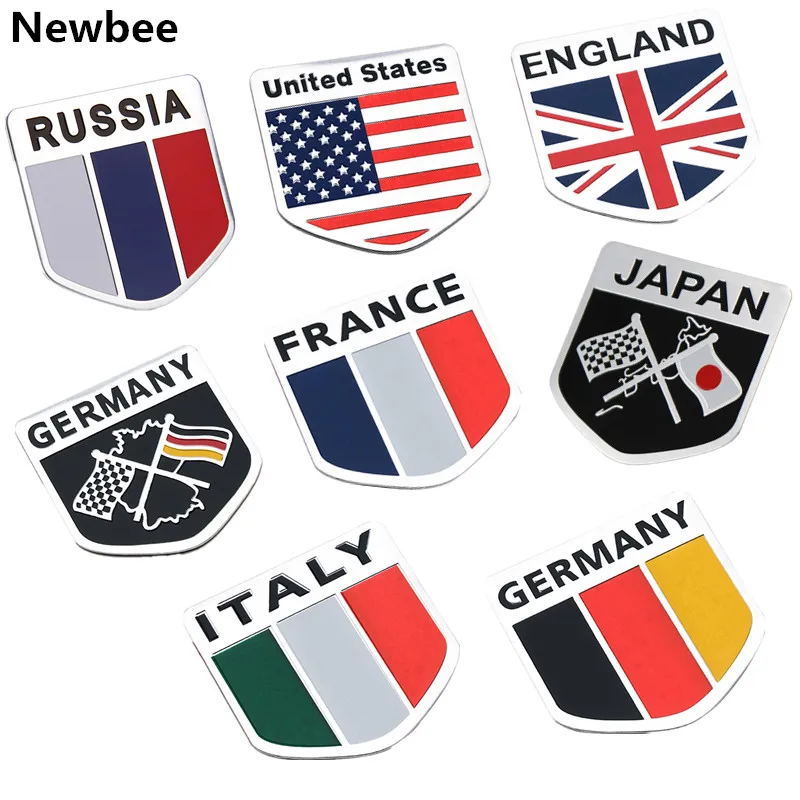 Car Auto Motorcycles ATV Bikes Italy/England/German/France/Russia/USA Flag Logo National Emblem Grille Badge Decal Sticker