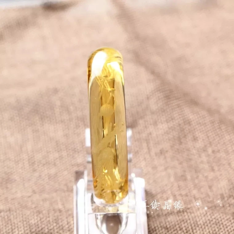 Natural Yellow Citrine Quartz Crystal Carved Dragon Phoenix Women Bangle 54mm 55mm 56mm 57mm 58mm  62mm 63mm Bangle  AAAA