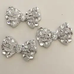 BOLIAO 40Pcs 14*23mm Silver Shiny Bow Resin Appliques/Craft/Bags/Shoes Christmas Home Decorate Diy R068