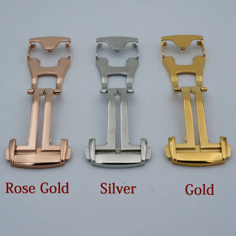 MAIKES High Quality 316L Stainless Steel Butterfly Buckle Silver Watch Band Strap Folding Clasp 16mm 18mm 20mm For Omega