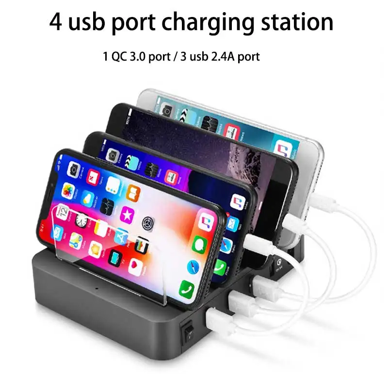 Multi Usb Charging Station For Samsung Huawei QC3.0 Charger Holder 4 Port Charge Dock For Iphone Xiaomi Oppo EU US UK AU Plug