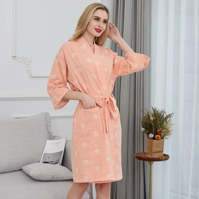 New Arrival Summer 100% Cotton Nightgown Sexy Bath Robe Women\'s Sleepwear Double deck Gauze Sleepshirts Female Home Bathrobe