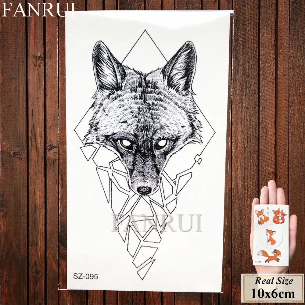 FANRUI ผู้หญิง Body Art สติ๊กเกอร์รอยสักผู้ชายเรขาคณิต Fox ซื้อรอยสักชั่วคราวสามเหลี่ยม Fragmentation แขนรอยสักหมาป่า