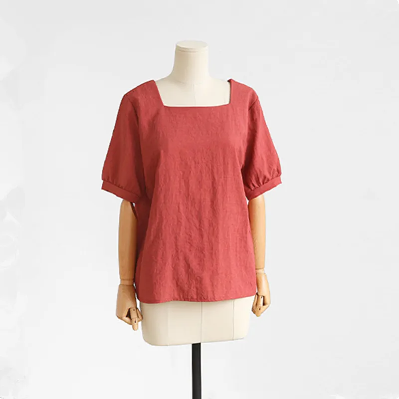 Blusa informal de algodón y lino para verano, camisa de chifón suave y transpirable, color rojo, caqui y negro, 2018