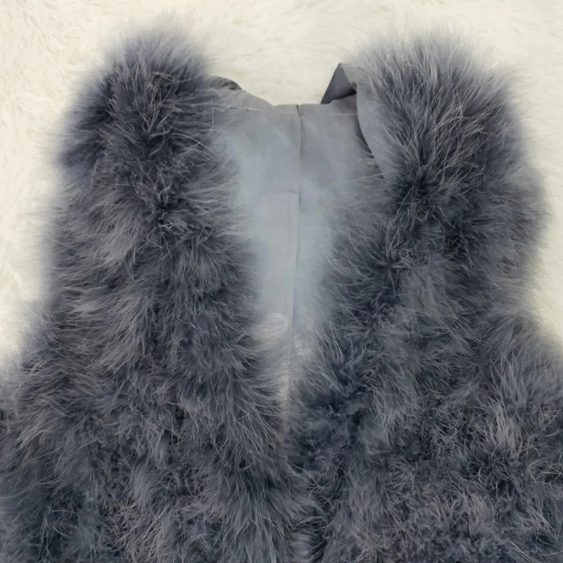 New ostrich hair vest 70 cm long plus hat small fresh 100% turkey feather vest real fur coat Encrypted hand weaving