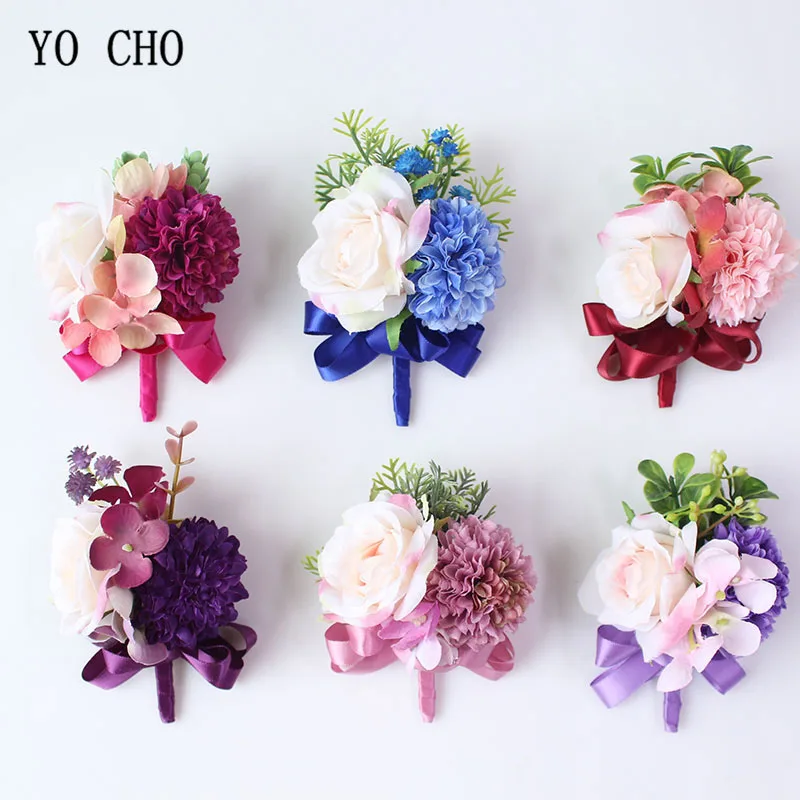 HÌNH CHO Cô Dâu Boutonnieres Handmade Cổ Tay Hoa Cưới Xanh Corsages Lụa Hoa Cẩm Tú Cầu Hoa Hồng Phù Dâu Trang Trí Chân Cổ Tay Hoa Mới