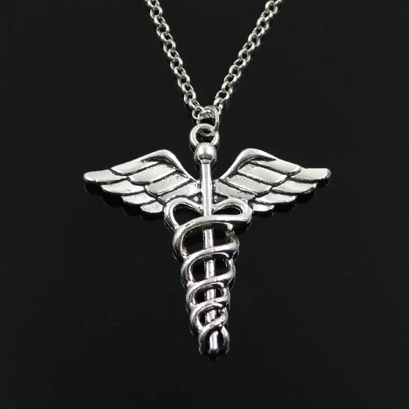 New Fashion Caduceus Medical Symbol Md Pendants Round Cross Chain Short Long Mens Womens Silver Color Necklace Jewelry Gift