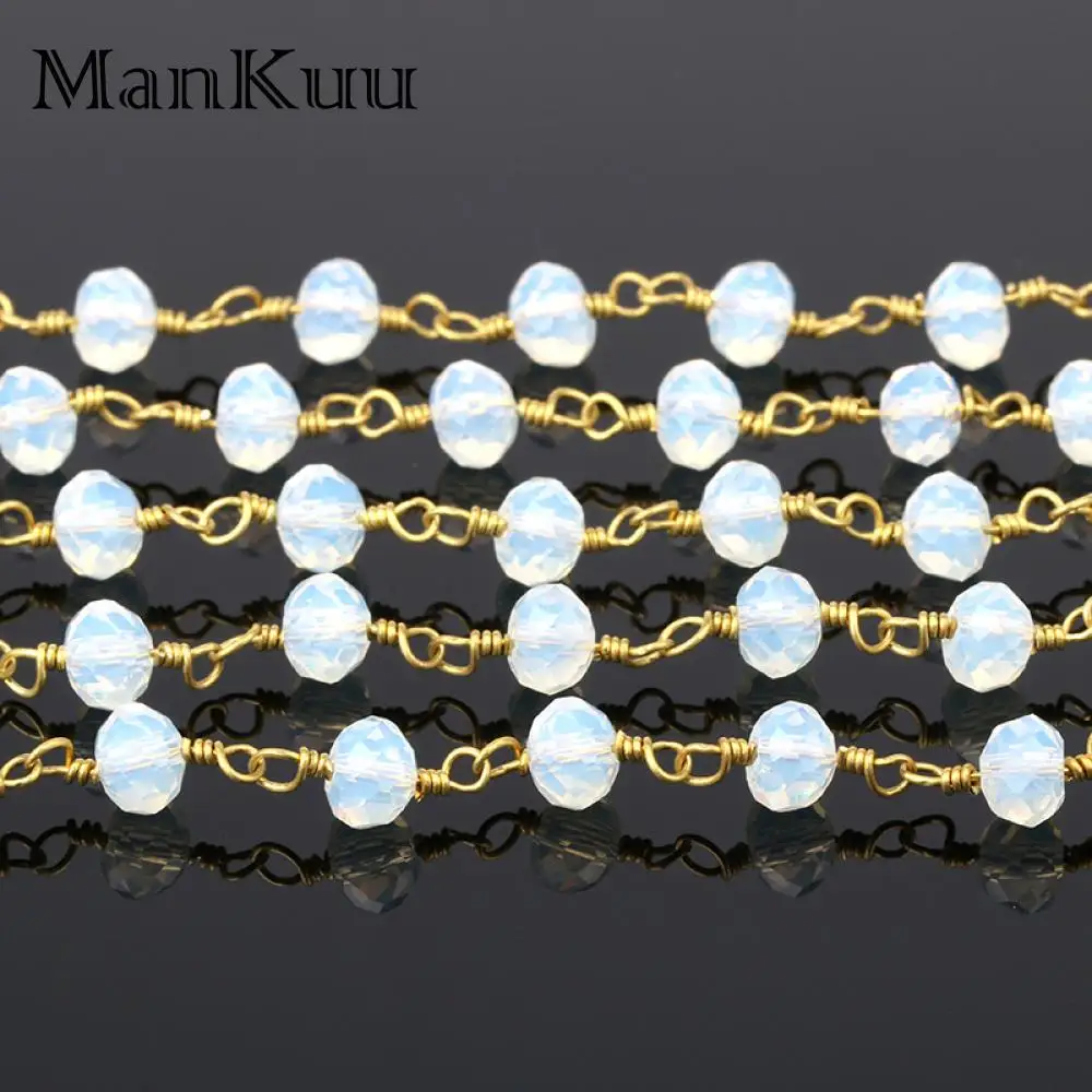 Imagem -04 - Mankuu-natural Opal Moonstone Bead Cadeia Chapeamento de Ouro Branco Claro Strass Rondelle para Fazer Jóias 4x6 mm m Lote