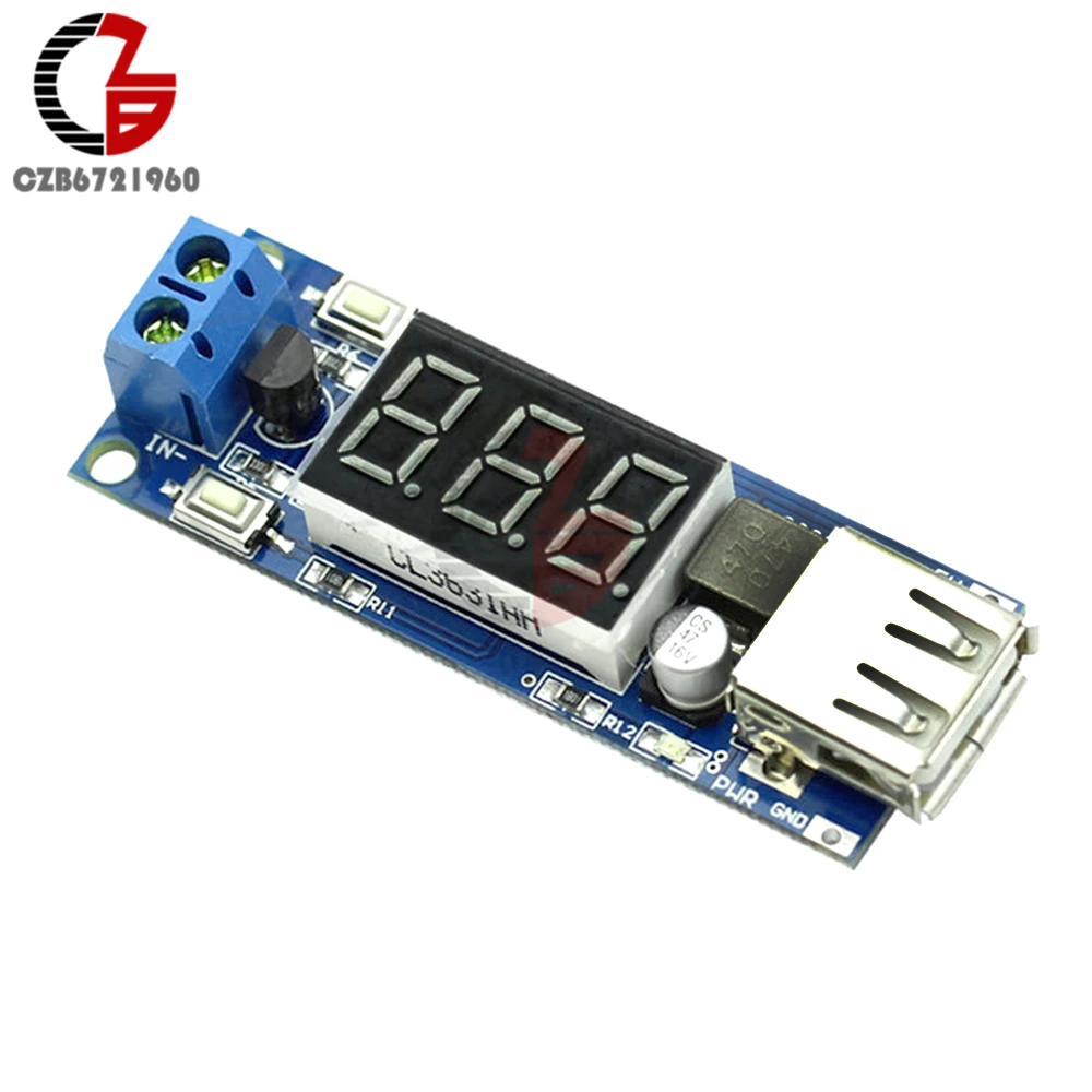 DC 4.5-40V to 5V 2A DC-DC Step Down Buck Converter Module USB Charger Power Transformer LED Display Voltmeter Voltage Meter