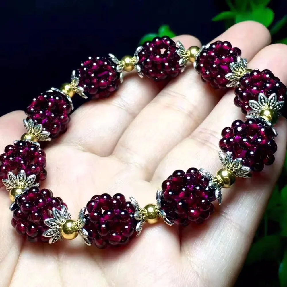 Natural Garnet Bracelet Women Hand-woven 3mm Lucky Ball Bracelets Jewelry Gift for Women Bracelet Pulseras Mujer