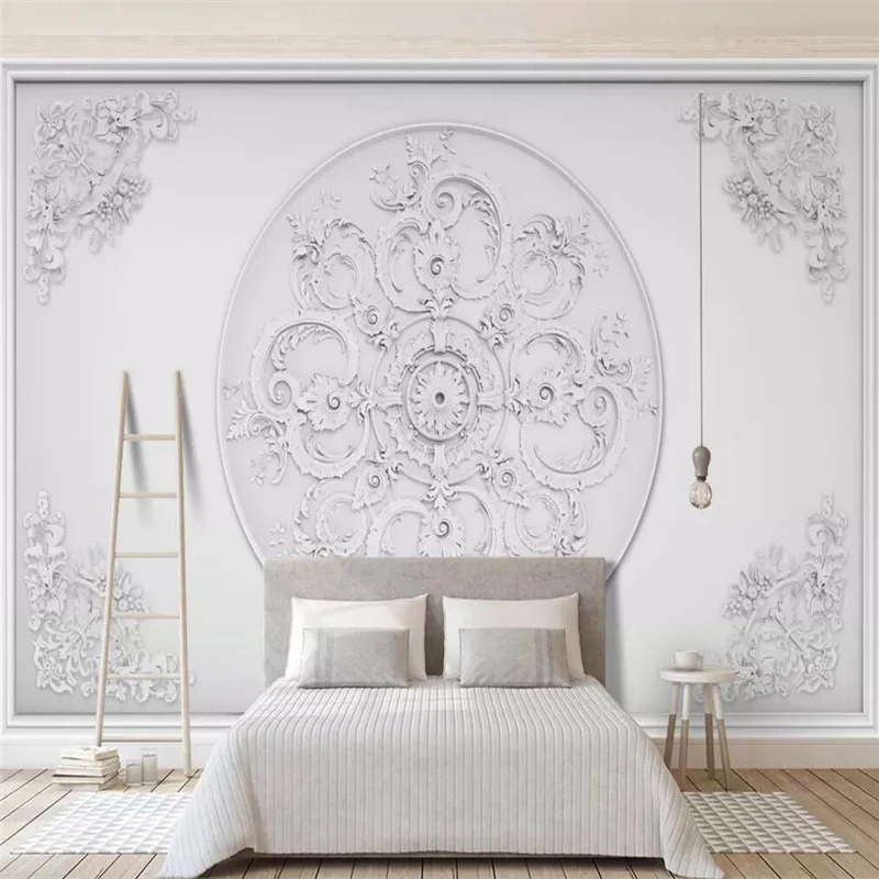 Decorative Wallpaper 3D Northern Europe Simple White Gypsum Relief Pattern Background Wall Painting Decorative Painting