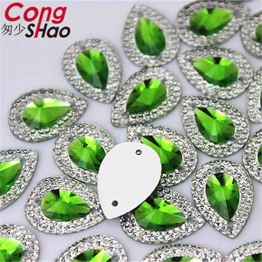 Cong Shao 100pcs 13*18/18*25mm Drop Flatback Sewing 2 Hole Costume Button Crystal Resin Rhinestone Trim DIY Accessories  CS36