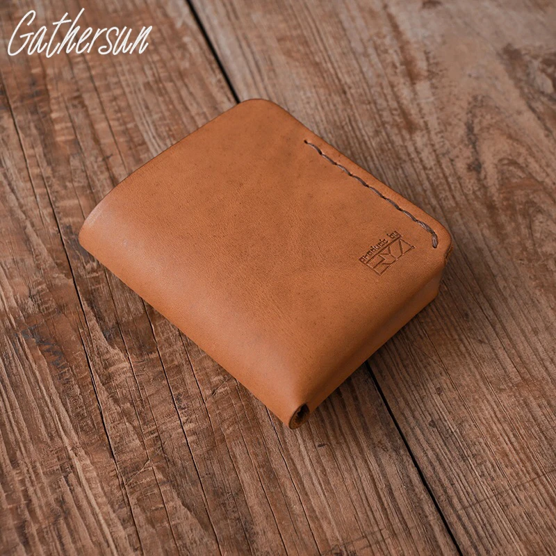 Original Design Handmade Genuine Leather Vintage Small Mini Wallets For Men Real Leather Simple Wallet Male Brief Paragraph