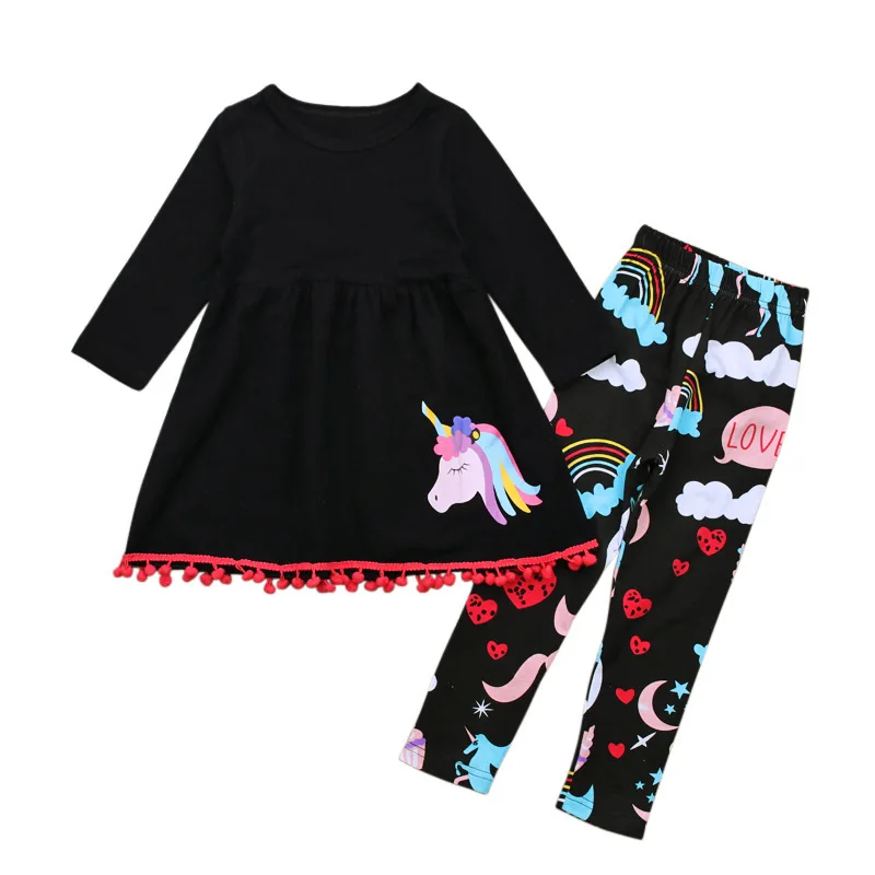 Kids clothes Cartoon Unicorn Baby girls sets Children Tracksuit Cotton Casual pajamas set T-shirt + pants Suit O-Neck  Pullover