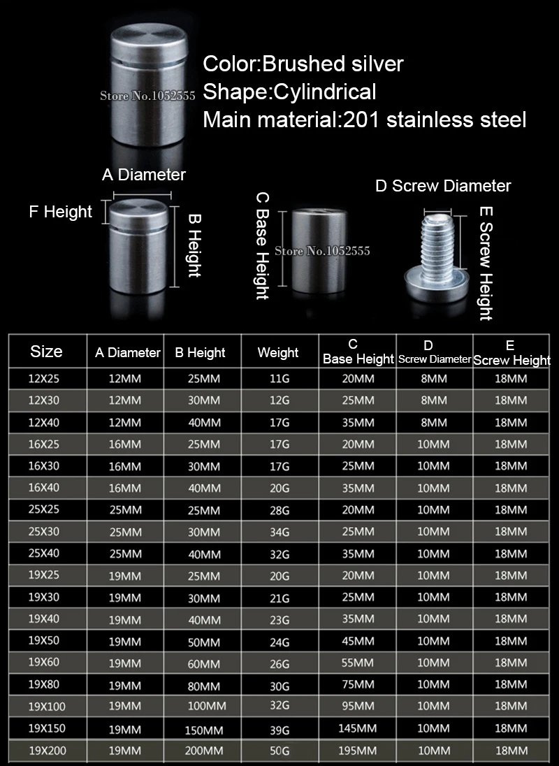 

On Stock 50PCS Stainless Steel Hollow Advertising Nails Screws Bolt Acrylic Billboard Glass Sign Standoffs Pins 18 Sizes