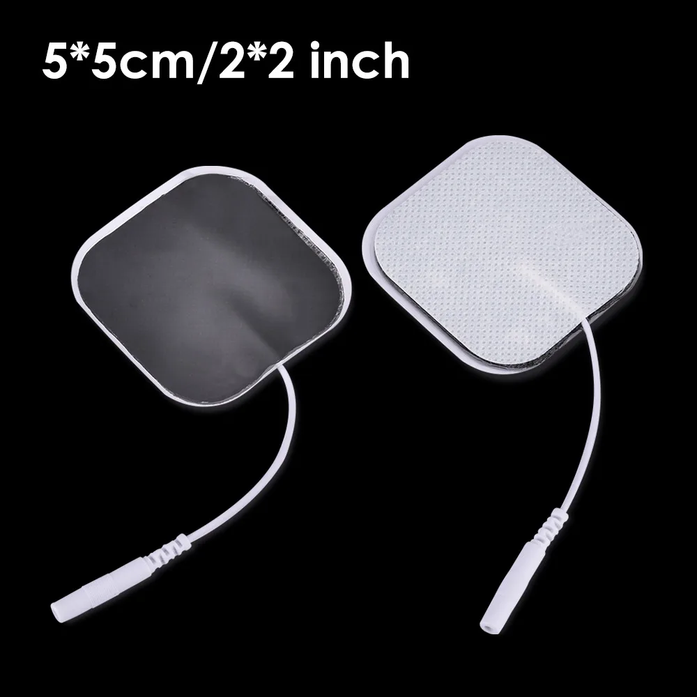 100pcs/lot 5*5cm Electrode Pads 2mm Plug Reusable Self Adhesive Electrodes For Tens Pulse Acupuncture Muscle Stimulator Massager