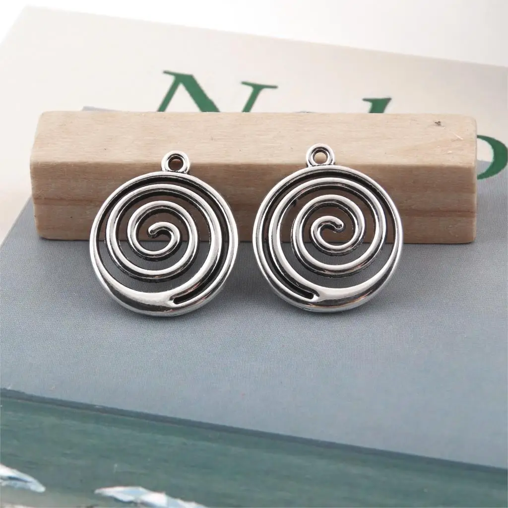 25Pcs  Silver Color Swirl Spiral Charms Vortex Circle Pendant Fit Necklaces Jewelry Making Findings Supplies 20X17mm A2901