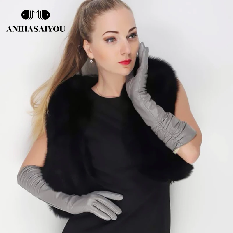 2020 Best-selling female long leather gloves,sheepskin women\'s long gloves,Dark gray Winter long leather gloves women - 2081C