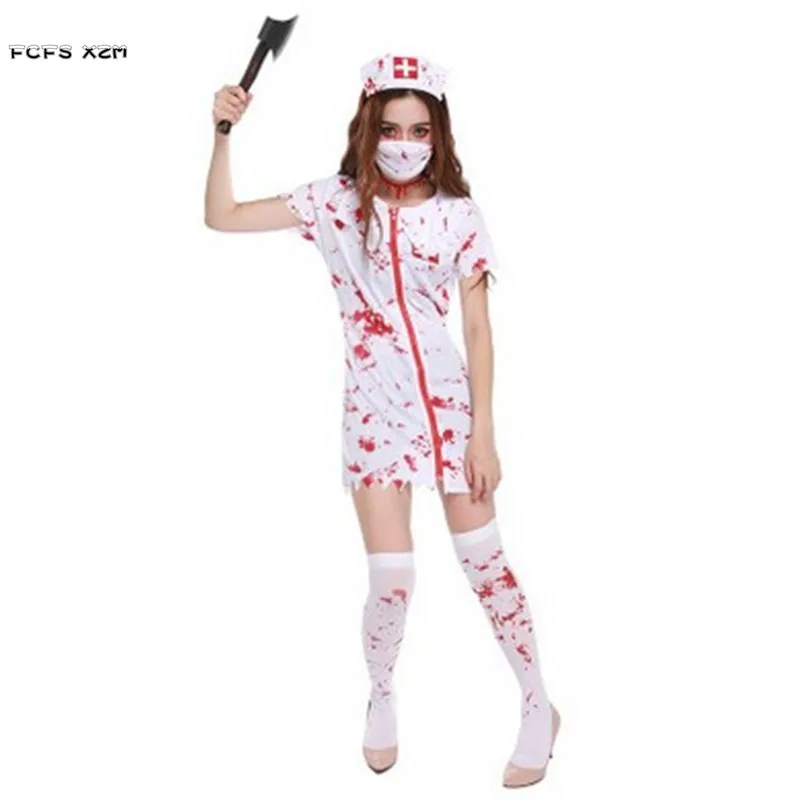 

Female Nurse Cosplay Halloween Doctor Costumes for Woman Horrible Bloody Zombie Role Play Cloth Carnival Masquerade Party Dress