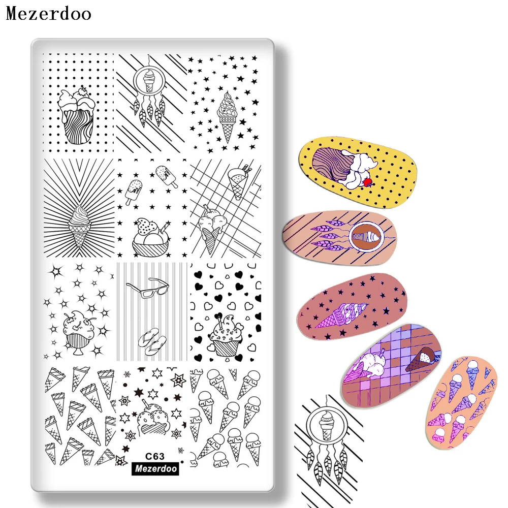 1 Pc Summer Beach Ice Cream Sunglass Flip Flop Stamping Template Rectangle Stamp Nail Art Image Plate Manicure Nail Art Tool C63