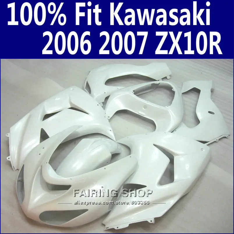 

Pure All White Fairings For Kawasaki Ninja zx10r zx 10r 2006 2007 06 07 100%Fit Injection Fairing kit x04