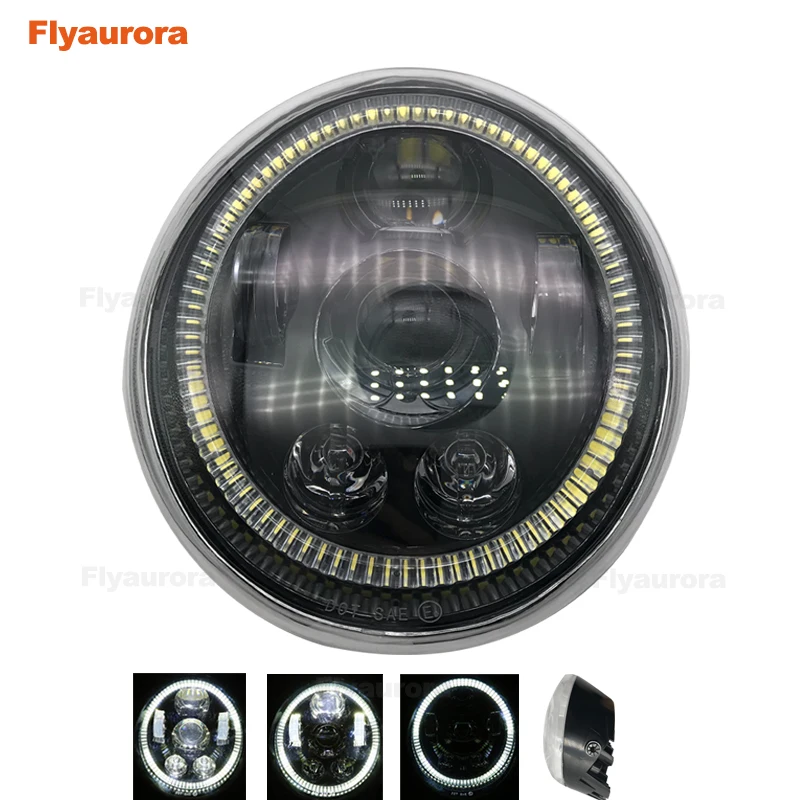 FlyauroraLED Vrod Motorcycle Headlight with Halo Ring Daytime Running Light For V Rod VROD VRSCA VRSC Headlight VRSC/V-ROD