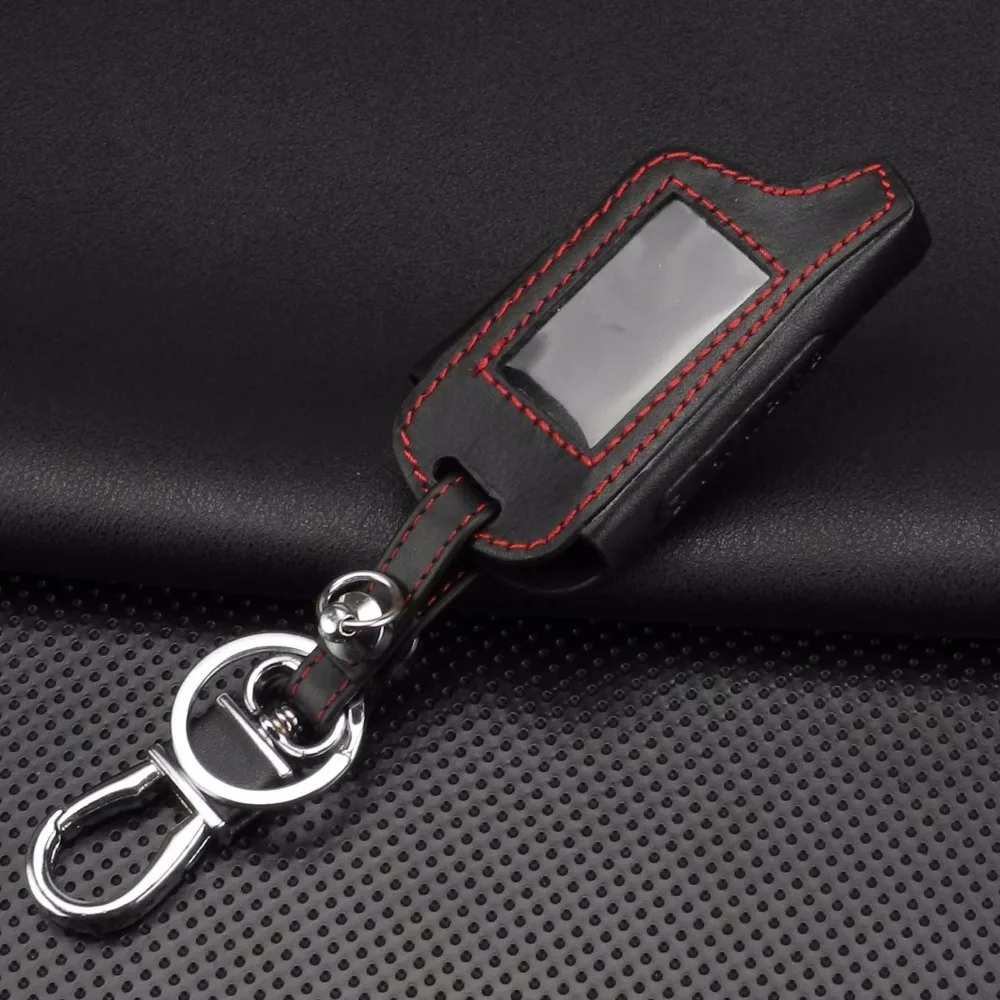 jingyuqin Remote 4 Buttons Leather Case Cover Russian Version Vehicle Security Two Way Car Alarm System LCD TOMAHAWK X5 Keychain