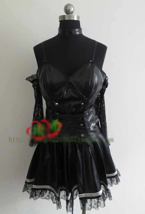 Misa Amane Imitation Leather Dress Sexy Uniform Cosplay Costumes dress+gloves+socks+neck accessory+necklace