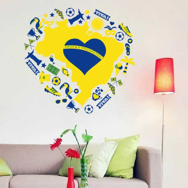 Heart shaped Brazil Brasil Vinyl Wall Sticker Fashionable Wedding Decor Removable Fantastic Wall Art Decal Wall Quote Home Decor