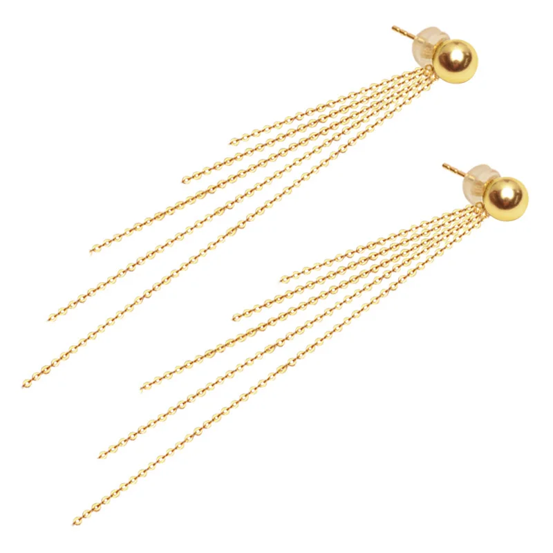 Classic Minimalist Ball 18K Au750 Gold Bead Tassel Stud Earring for Women Girls Diameter 3 4 5mm Optional