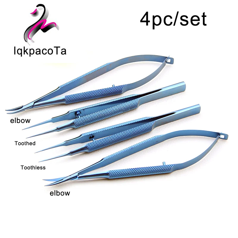 New 11cm Stainless steel Ophthalmic Microsurgical Instruments Needle Holder Micro scissors Tweezers hand Surgery 4pcs/set