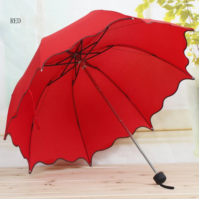 Flouncing Three Folding Non-automatic Lotus Leaves Wave Cute Princess Dome Parasol Sun Rain Women Lady Female Adults Umbrella