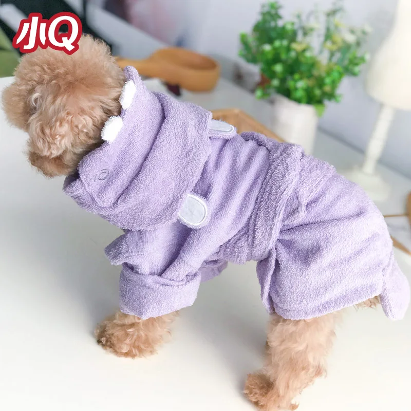 Toalla de baño suave con dibujos animados para perro, Sudadera con capucha, abrigo, ropa de aseo, secador, Bulldog Francés, envío directo