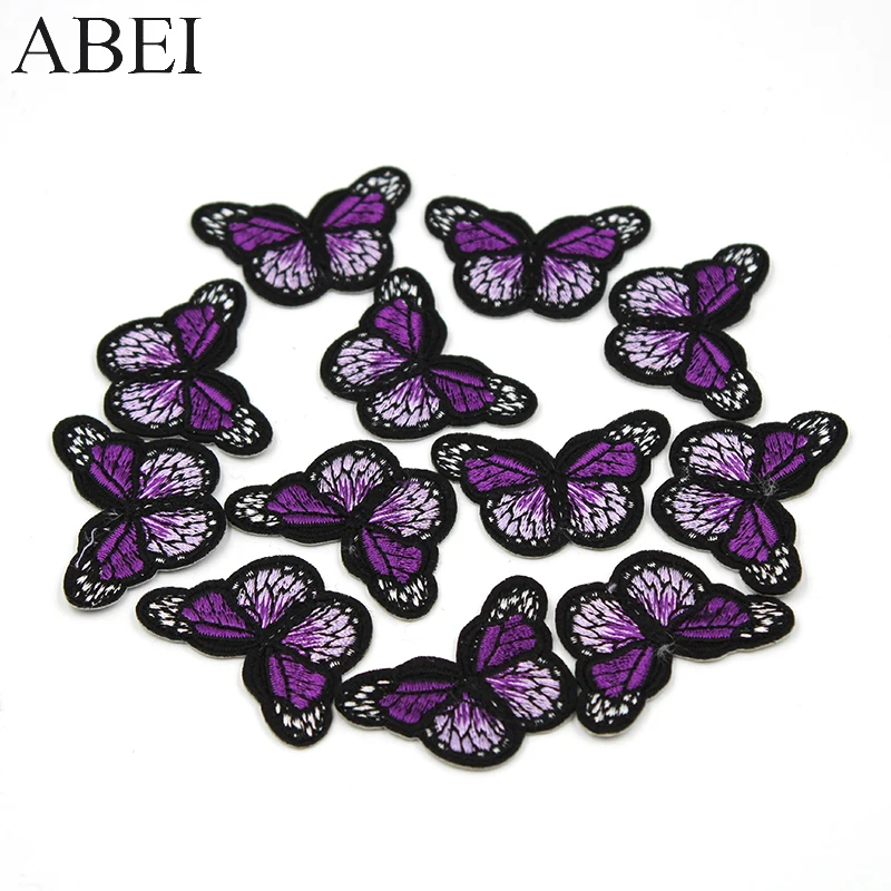 10pcs/lot Purple Embroidery Butterfly Patches Iron On Motif Badge Diy Clothes Appliques Bags Shoes Dress Coats Jeans Stickers