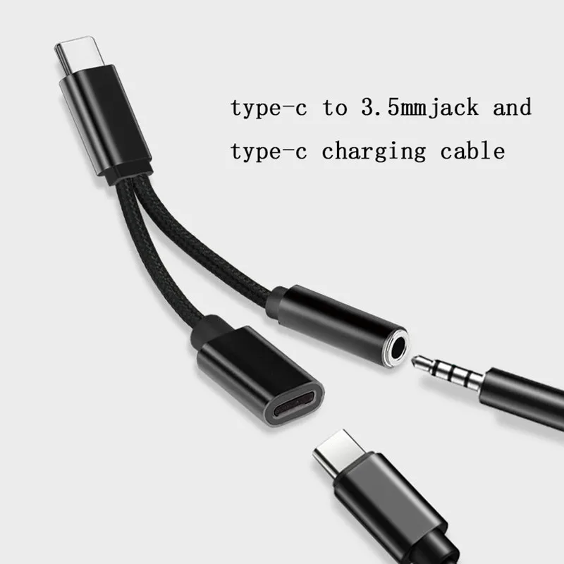 2in1 Type-C To 3.5mm Jack Headphone Charger Adapter AUX Type-c Audio Cable Splitter Converter Charging Cable For Huawei Xiaomi