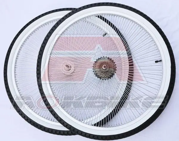 26/24 Inch Beach Bike Wheel 7 Speed Retro Beach Bicycle wheel V brake 2.125 white side tires 140PCS spokes Bike hub