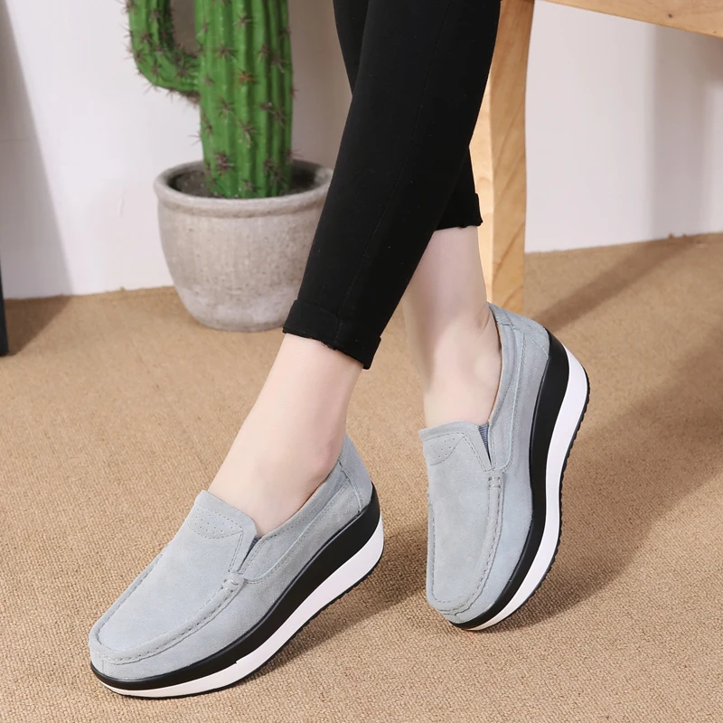 JZZDDOWN Platform Women shoes Genuine Leather Sneakers Ladies Shoes Wedges winter Casual Shoe Loafers Plus Size female shoe