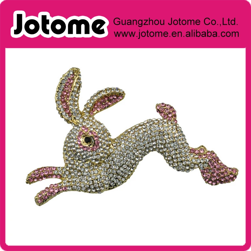 Gold Tone Iridescent Rhinestones Rabbit Bunny Hop Brooch Pin