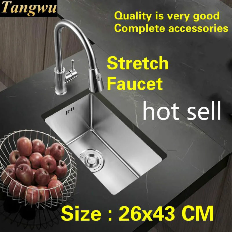 

Free shipping Apartment mini luxury kitchen manual sink single trough vogue durable 304 stainless steel mini hot sell 260x430 MM