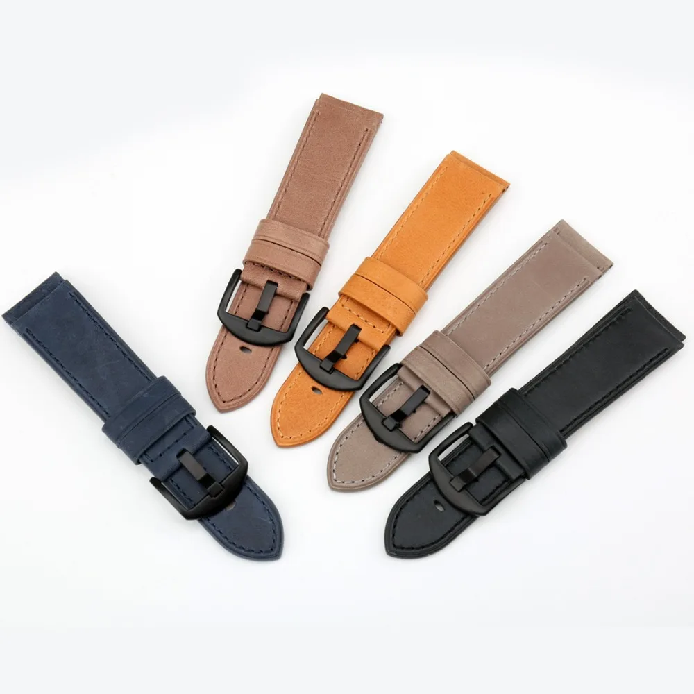 MAIKES Hight Quality Genuine Cow Leather Watch Strap Accessories Blue 22mm 24mm Men Women Business Watch Band