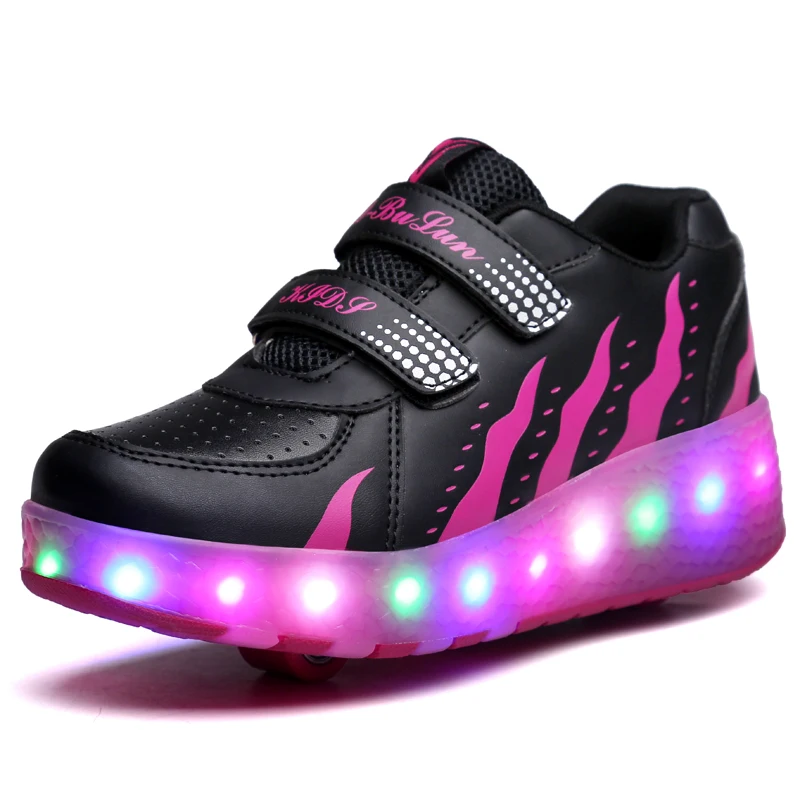 LED Children Shoes Boys & Girls With Two Wheels Sports Casual Roller Skates Fashion Kids Sneakers Eur Size 28-41